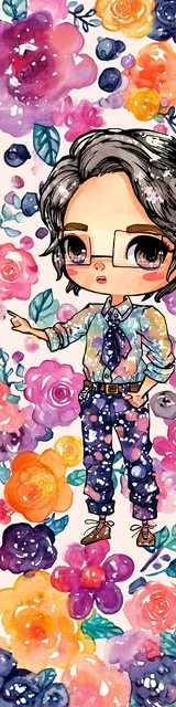 Free teacher bookmark featuring a teacher pointing while wearing square glasses